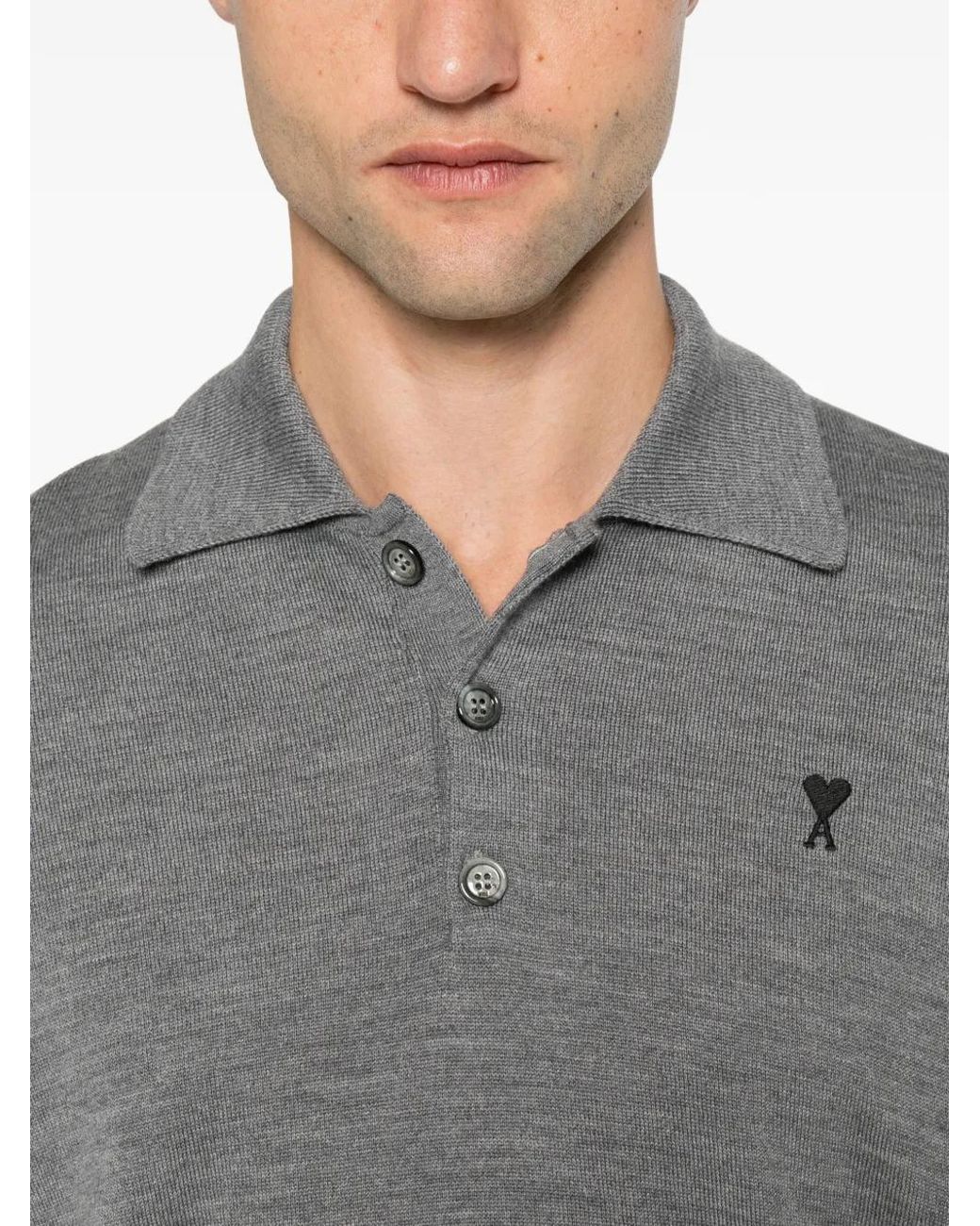 AMI Gray Ami De Coeur Polo Shirt for men