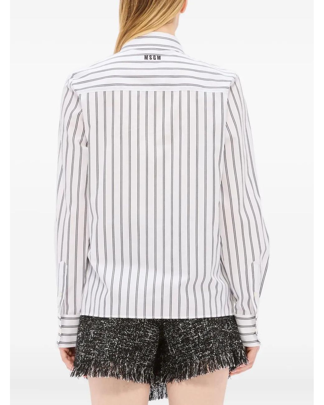 MSGM White Striped Bow-Detail Shirt