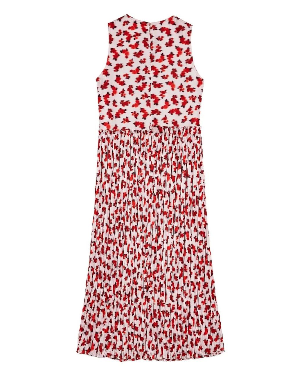Jil Sander Red Floral Pleated Midi Dress