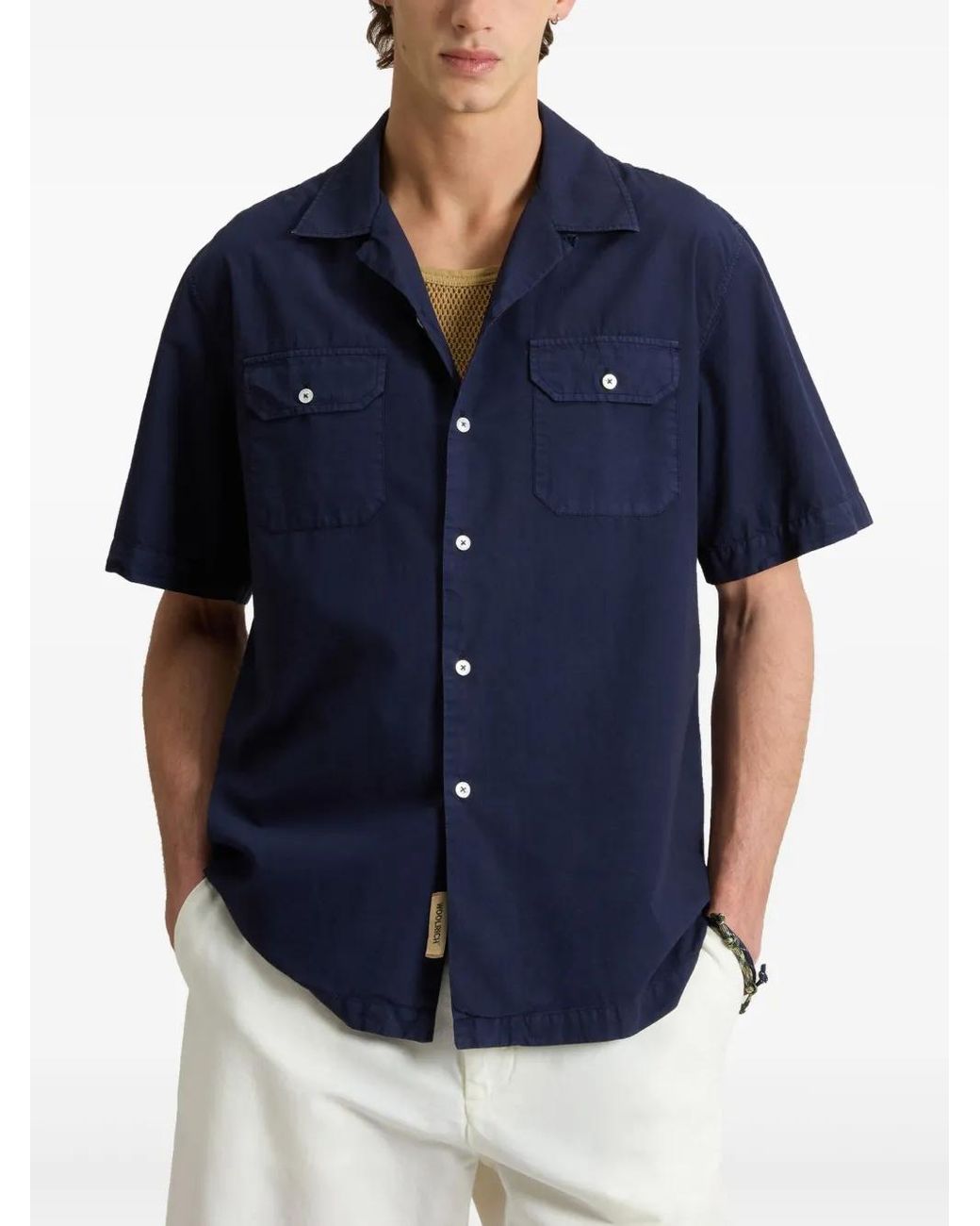 Woolrich Blue Chest-Pockets Button-Down Shirt for men