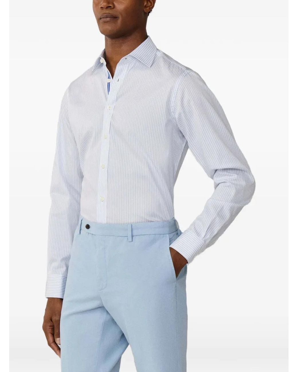 Hackett Blue Button-Down Striped Cotton Shirt for men