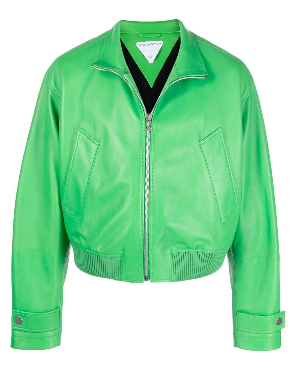 Bottega Veneta Cropped Leather Jacket in Green for Men | Lyst