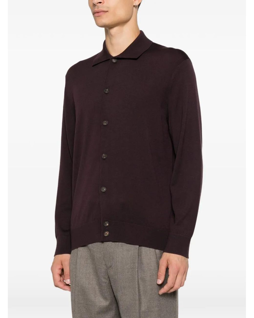 Eleventy Purple Fine-Knit Button-Down Shirt for men