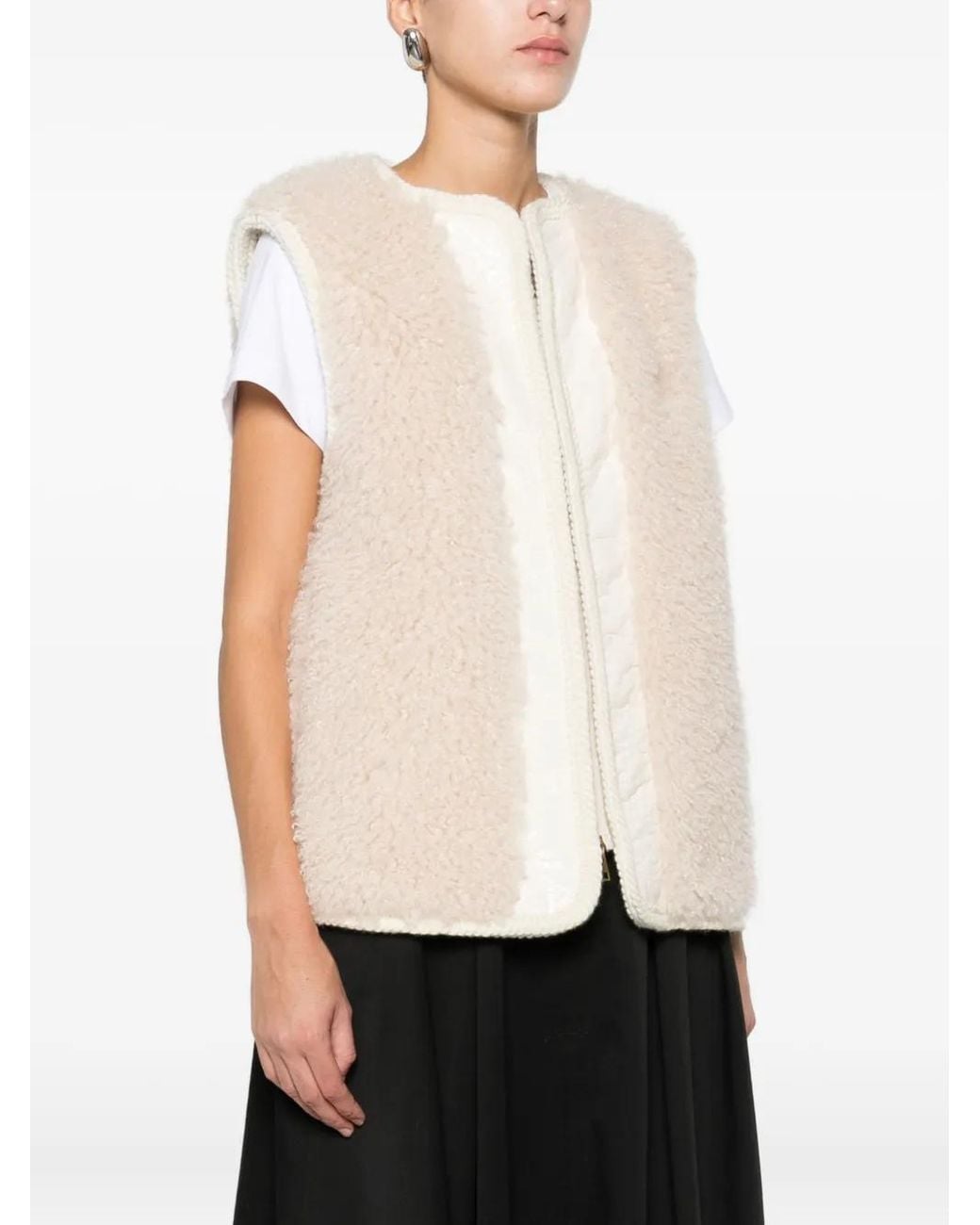 Moncler Natural Zip-Up Sleeveless Jacket