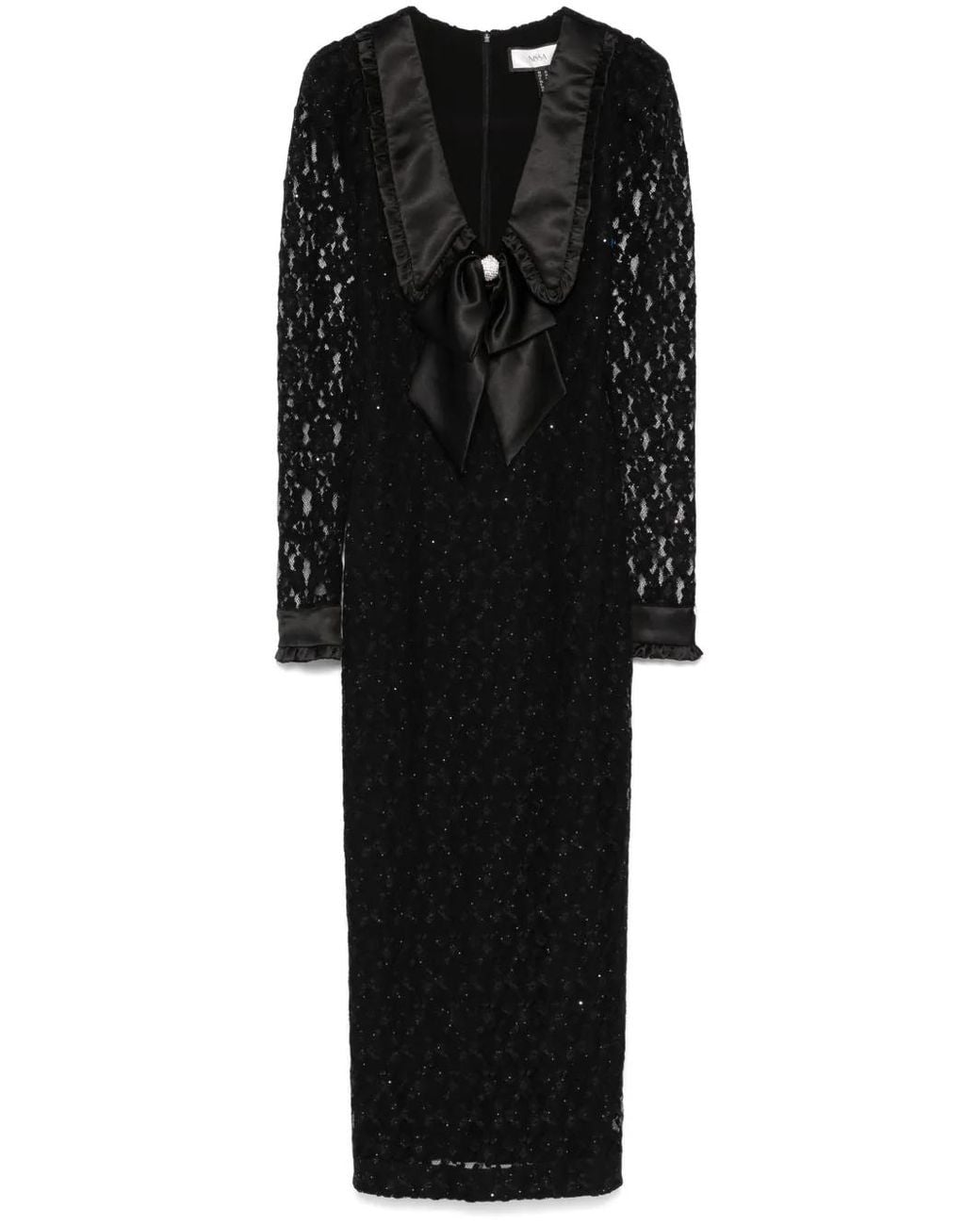 Nissa Black Floral-Lace Maxi Dress