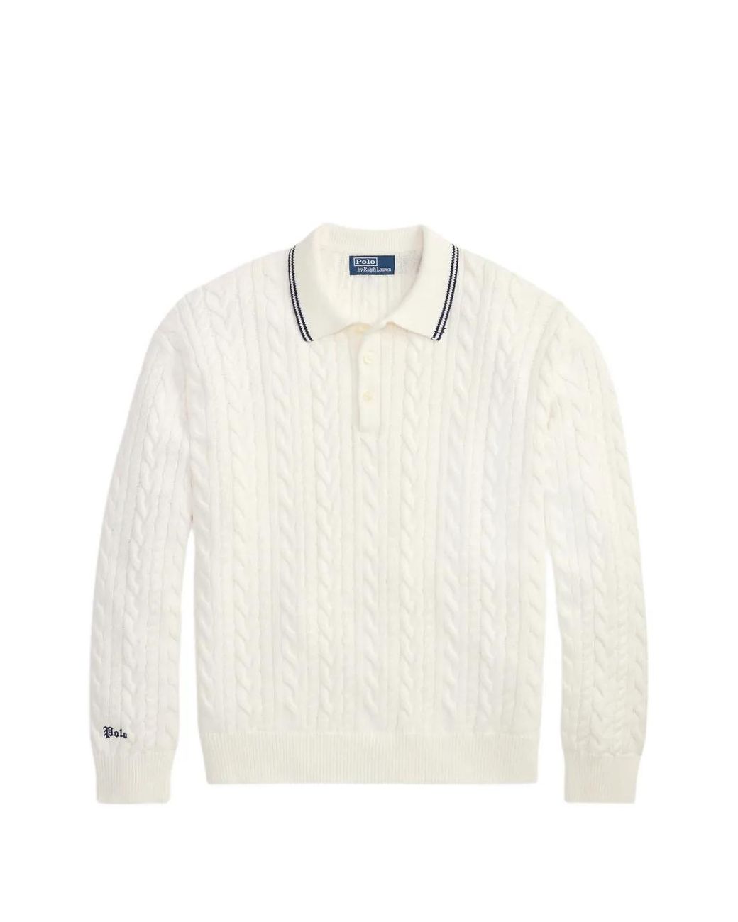 Polo Ralph Lauren White Cable-Knit Polo Sweater for men