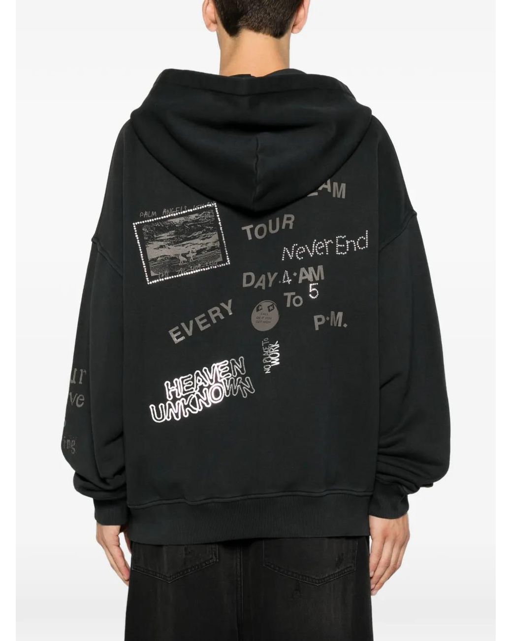 Palm Angels Black Hoodie Zippé À Imprimé Graphique for men