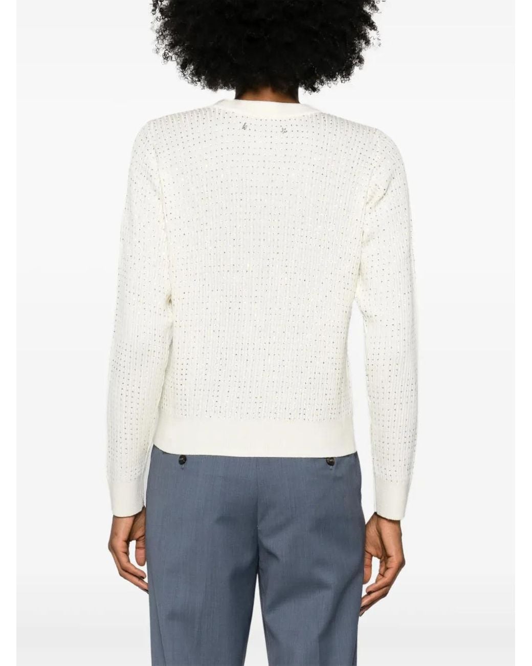 Golden Goose Deluxe Brand White Crystal Embellished Virgin Wool Jumper