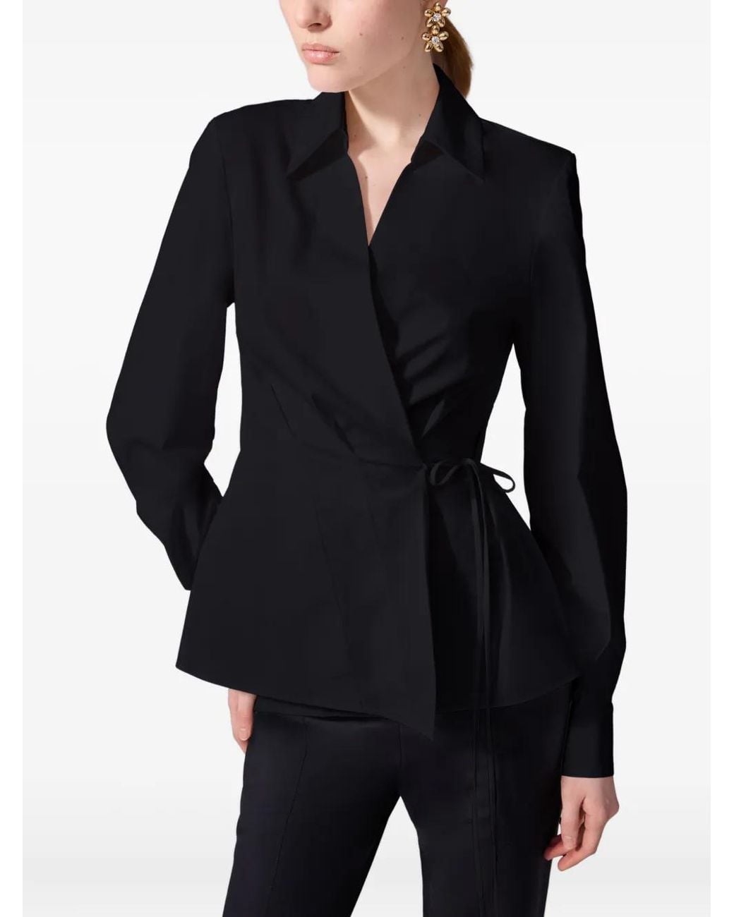 Carolina Herrera Blue Tie-Waist Wrap Shirt