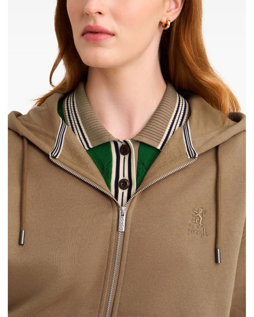 Pringle of Scotland Natural Logo-Embroidered Zip-Up Hoodie