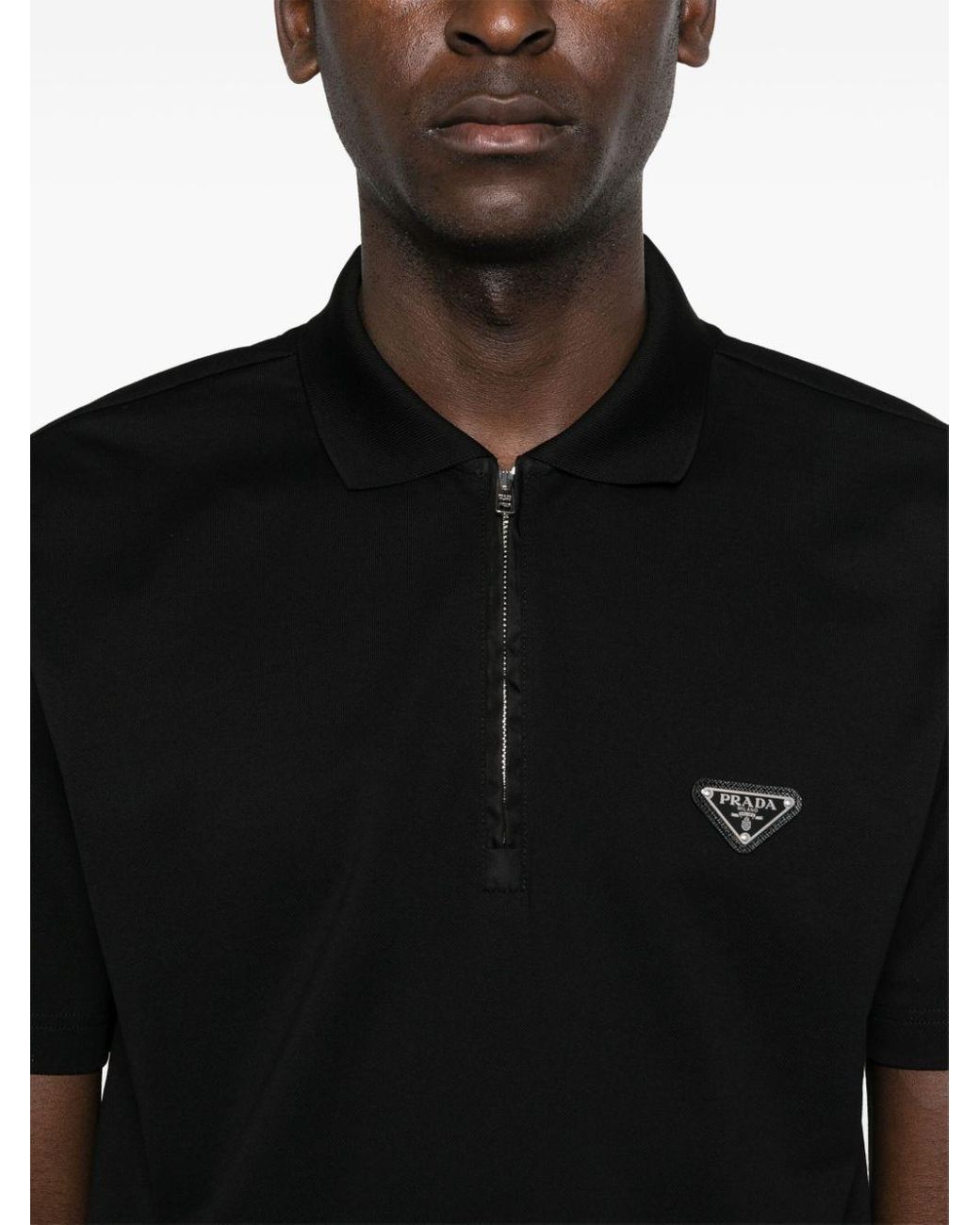 Prada Triangle-logo Cotton Polo Shirt in Black for Men | Lyst UK
