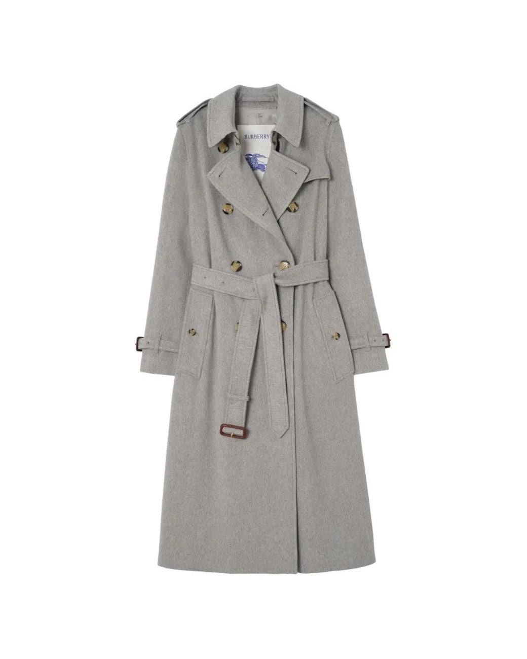 Burberry Gray Kensington Cashmere Double-Breasted Belted Trench Coat