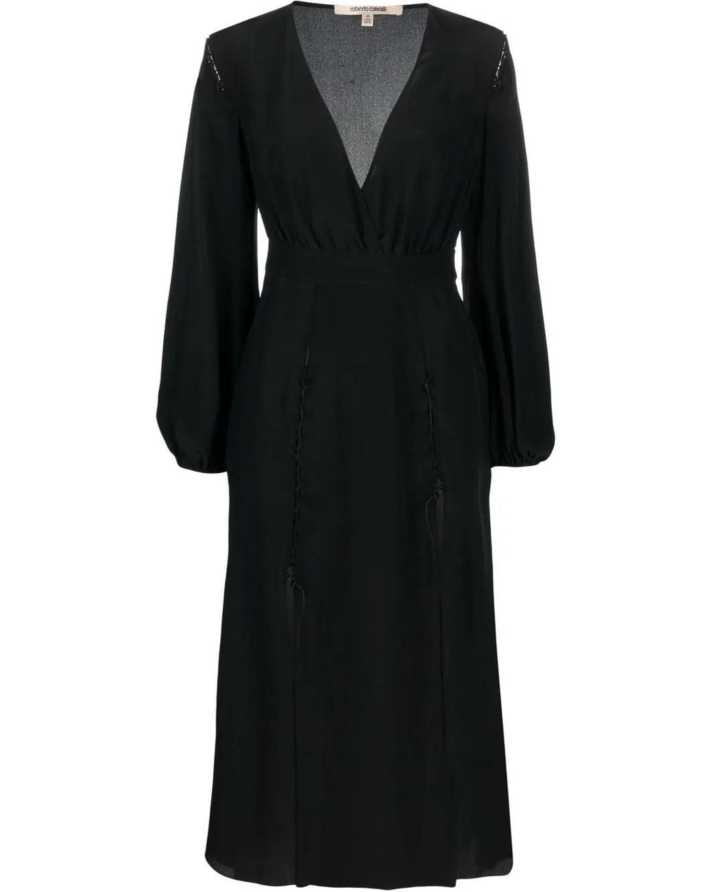 Roberto Cavalli Black Front-slit Silk Midi Dress