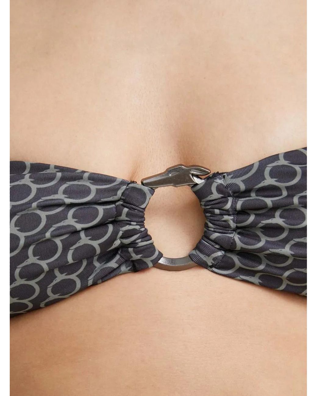 Trussardi Black Monogram-Print Ring-Detail Bikini Top