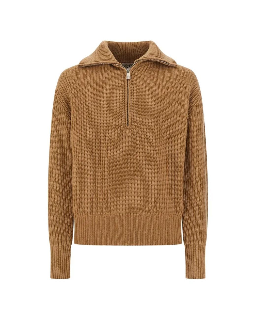 Pence Brown Ribbed-Knit Half-Zip Sweater for men