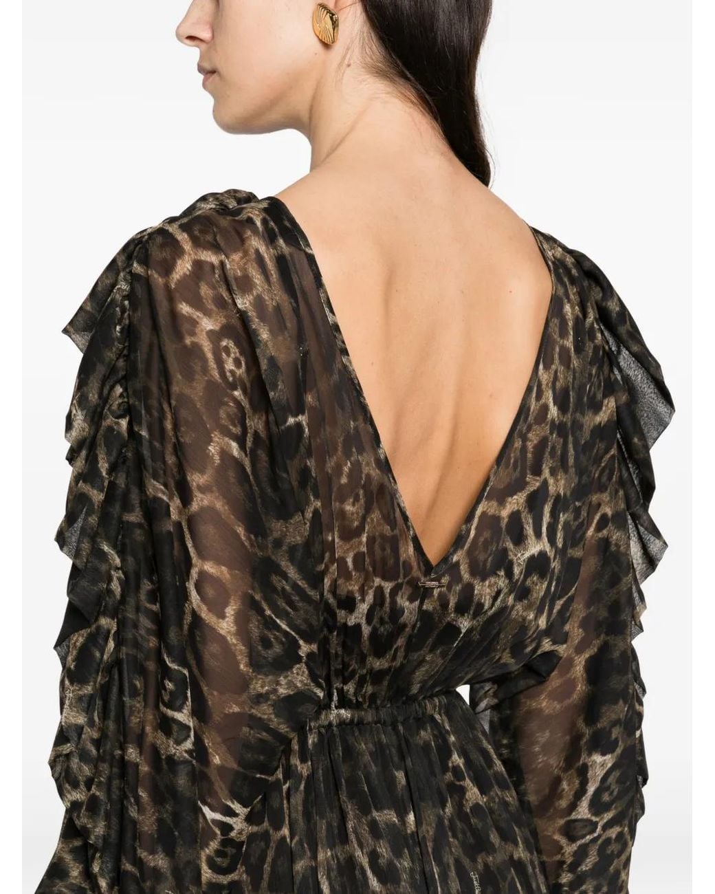 Just Cavalli Black Leopard-Print Ruffled Maxi Dress