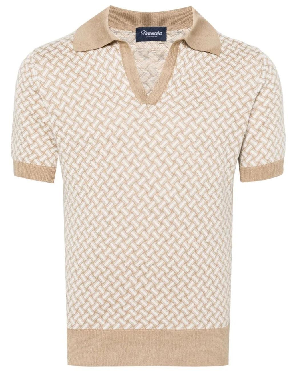 Drumohr Natural Intarsia-Knit Polo Jumper for men