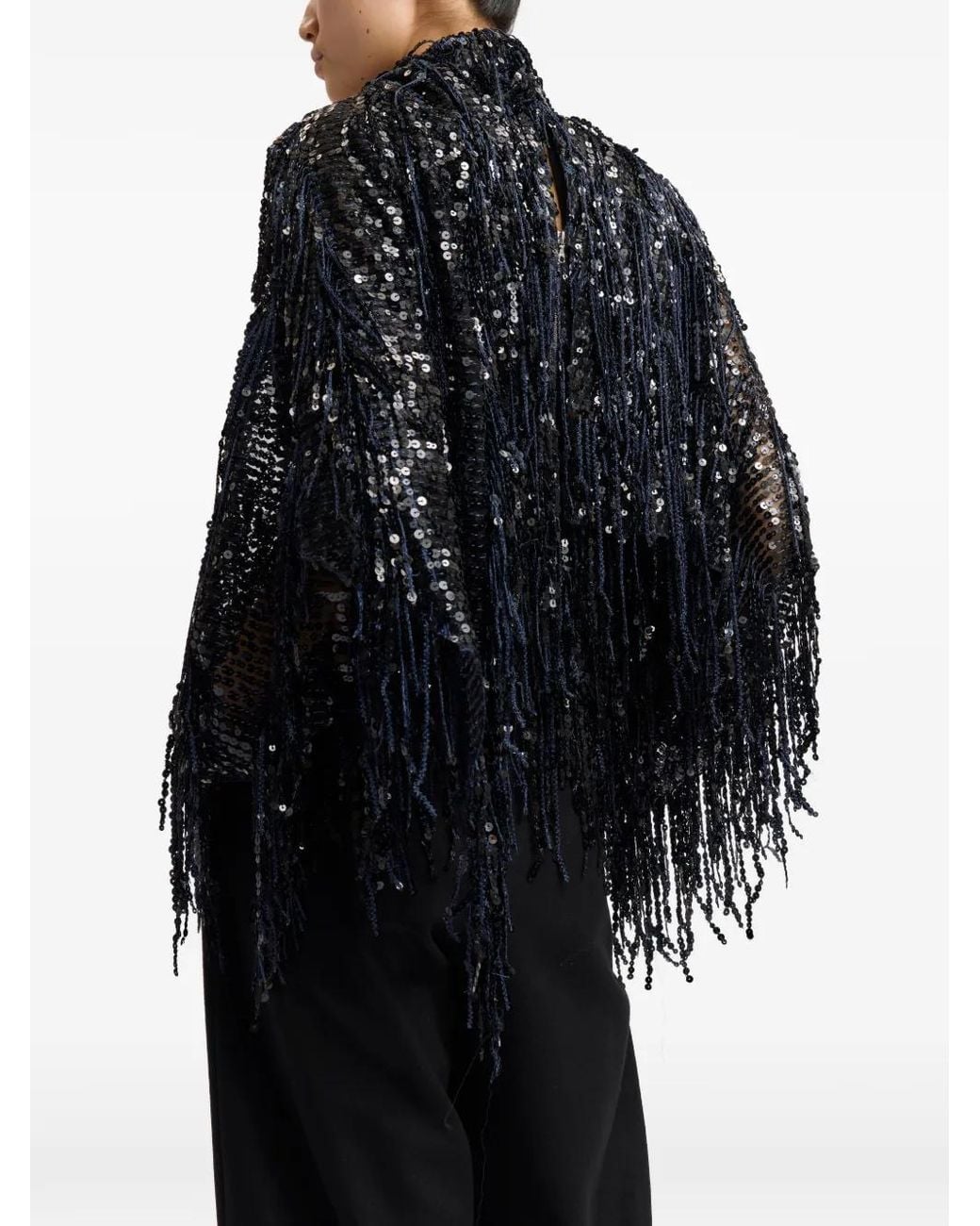 16Arlington Black Auro Fringe-Sequin Top