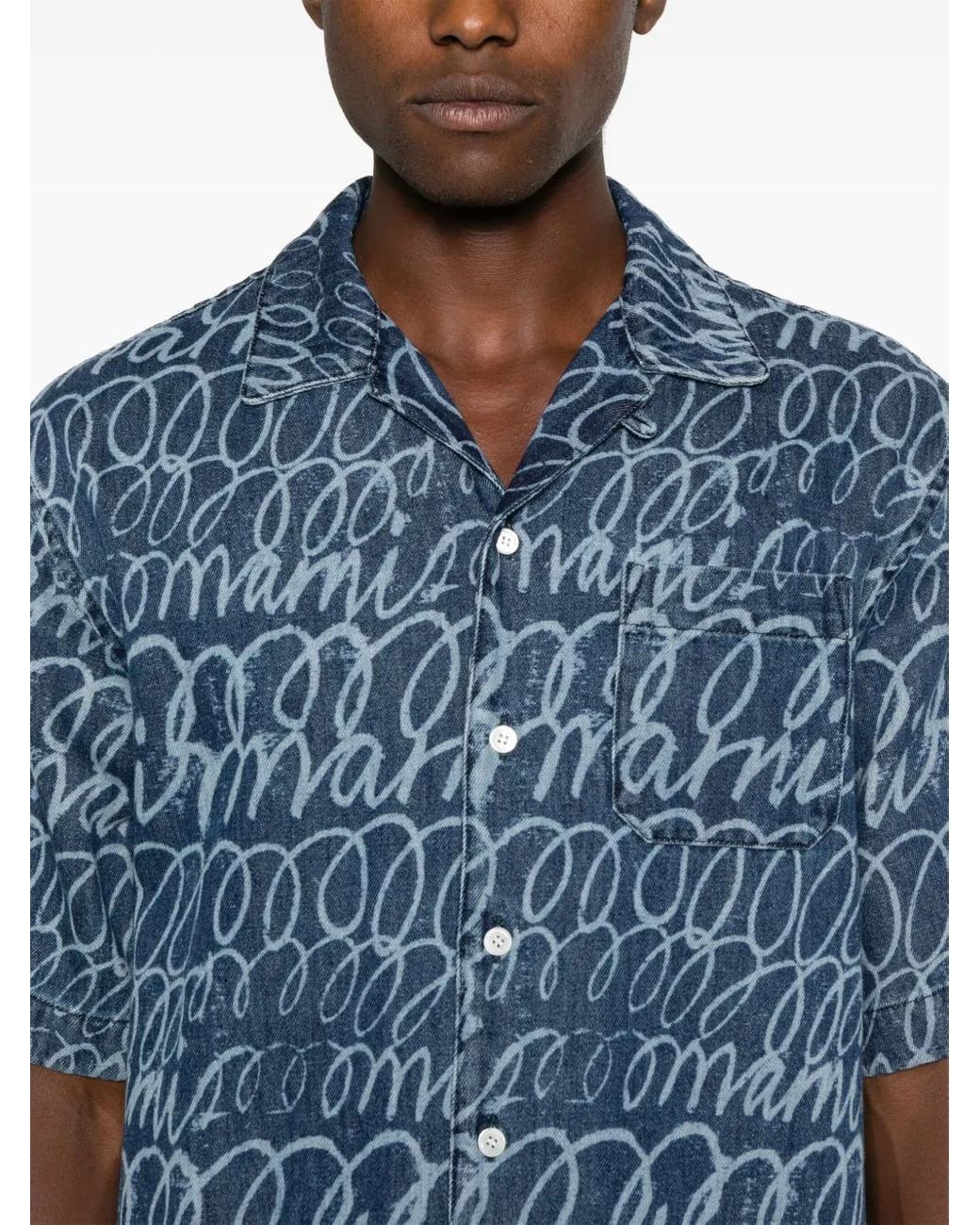 Marni Denim Overhemd Met Echo-Print in het Blue voor heren
