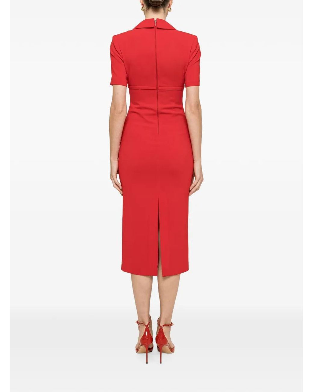 Nissa Red Robe Ajustée À Coupe Mi-Longue