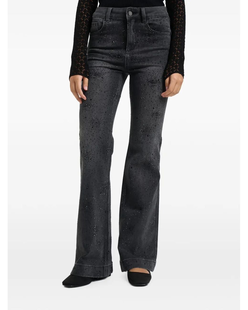 Liu Jo Black Rhinestone-Embellished Flared Jeans