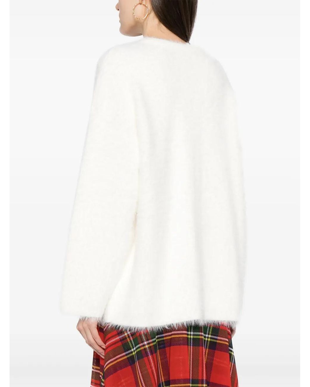 B+ AB White Crew-Neck Brushed-Effect Jumper