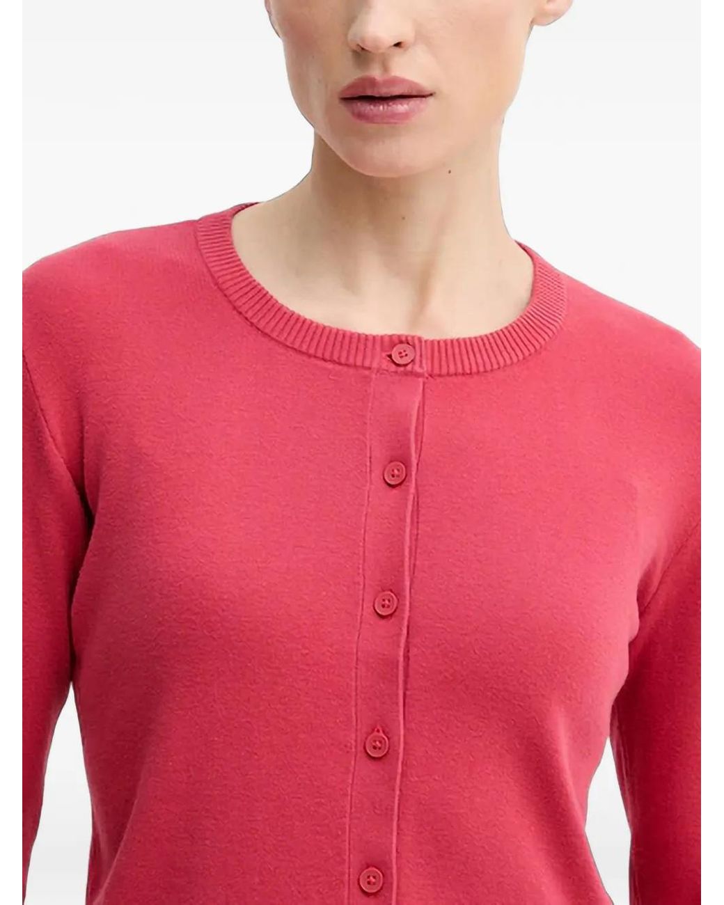 Benetton Red Crew-Neck Cardigan