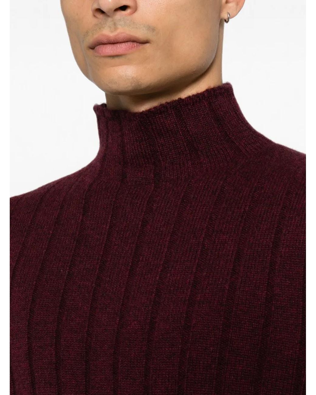 Brunello Cucinelli Red Pull Côtelé À Col Montant for men