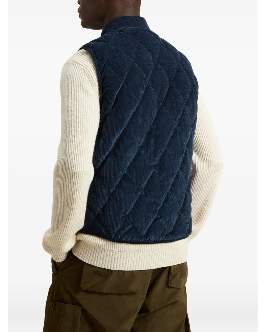 Woolrich Blue Quilted Corduroy Jacket With Stand Collar for men