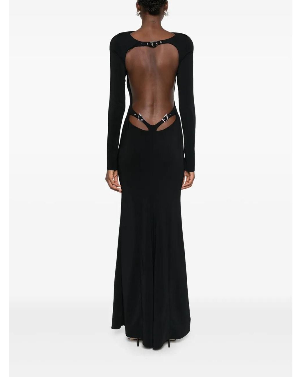 Mugler Black Backless Crepe Gown