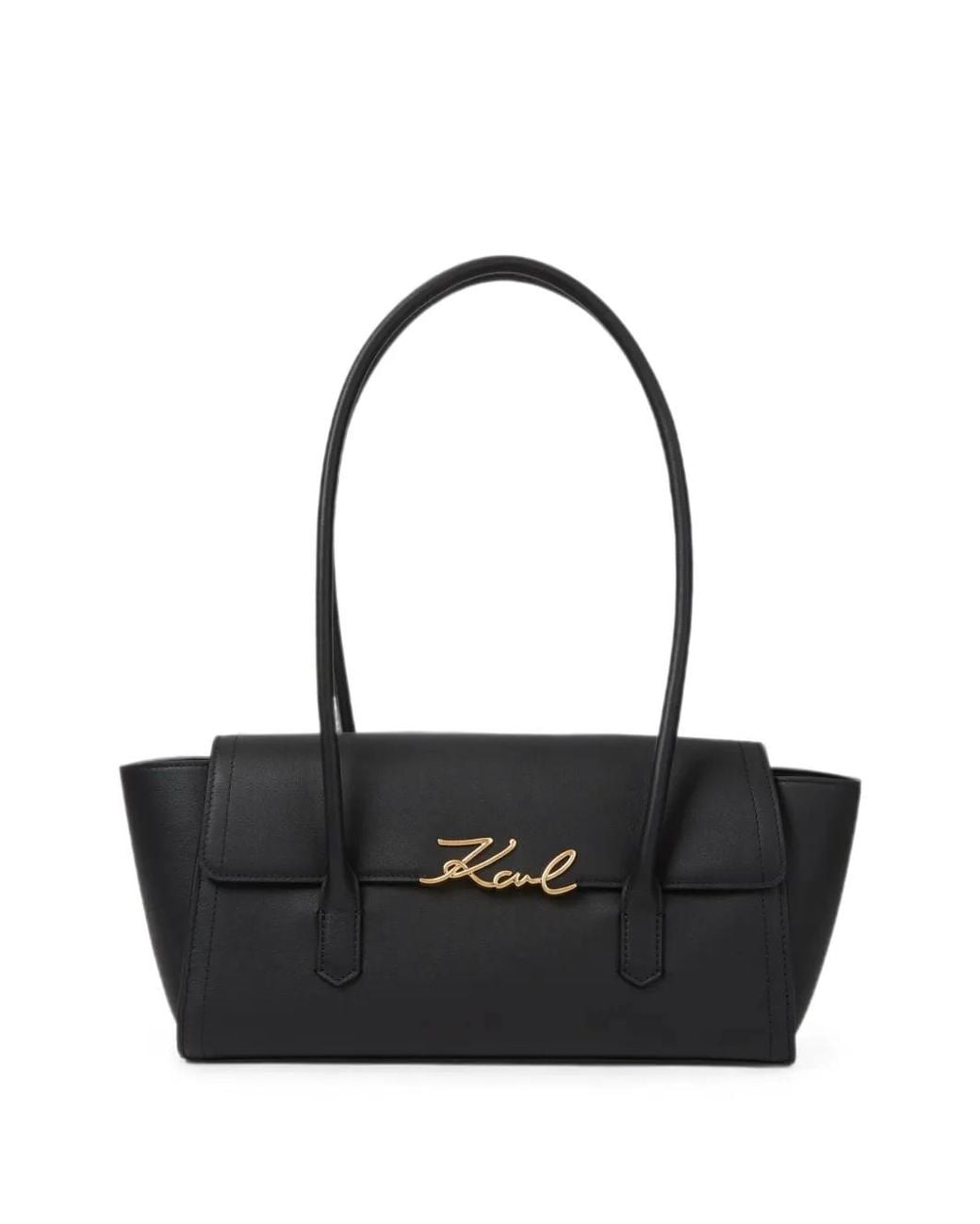 Karl Lagerfeld Black K/Signature Leather Shoulder Bag