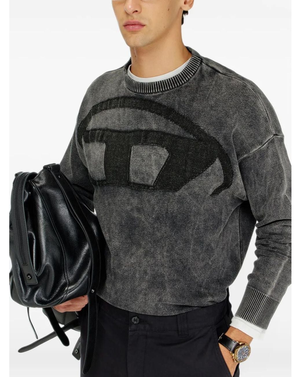 DIESEL Black Denim-Effect Jumper With Oval D Logo for men