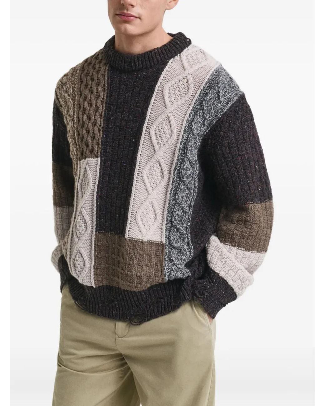 Gant Black Patchwork Cable-Knit Sweater for men