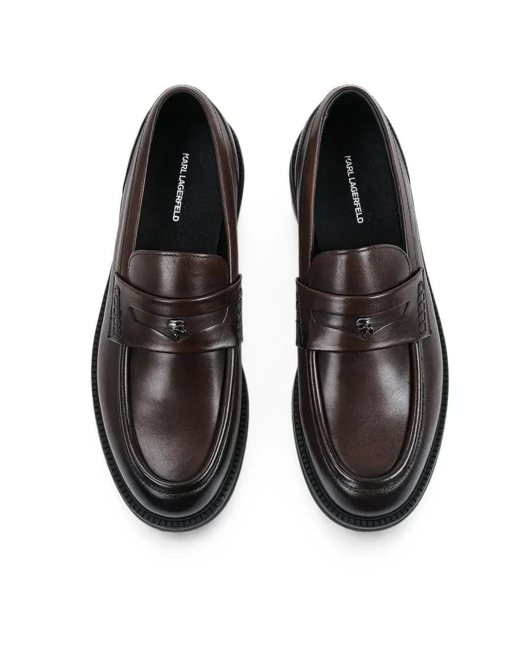 Karl Lagerfeld Black Logo-Plaque Leather Loafers for men