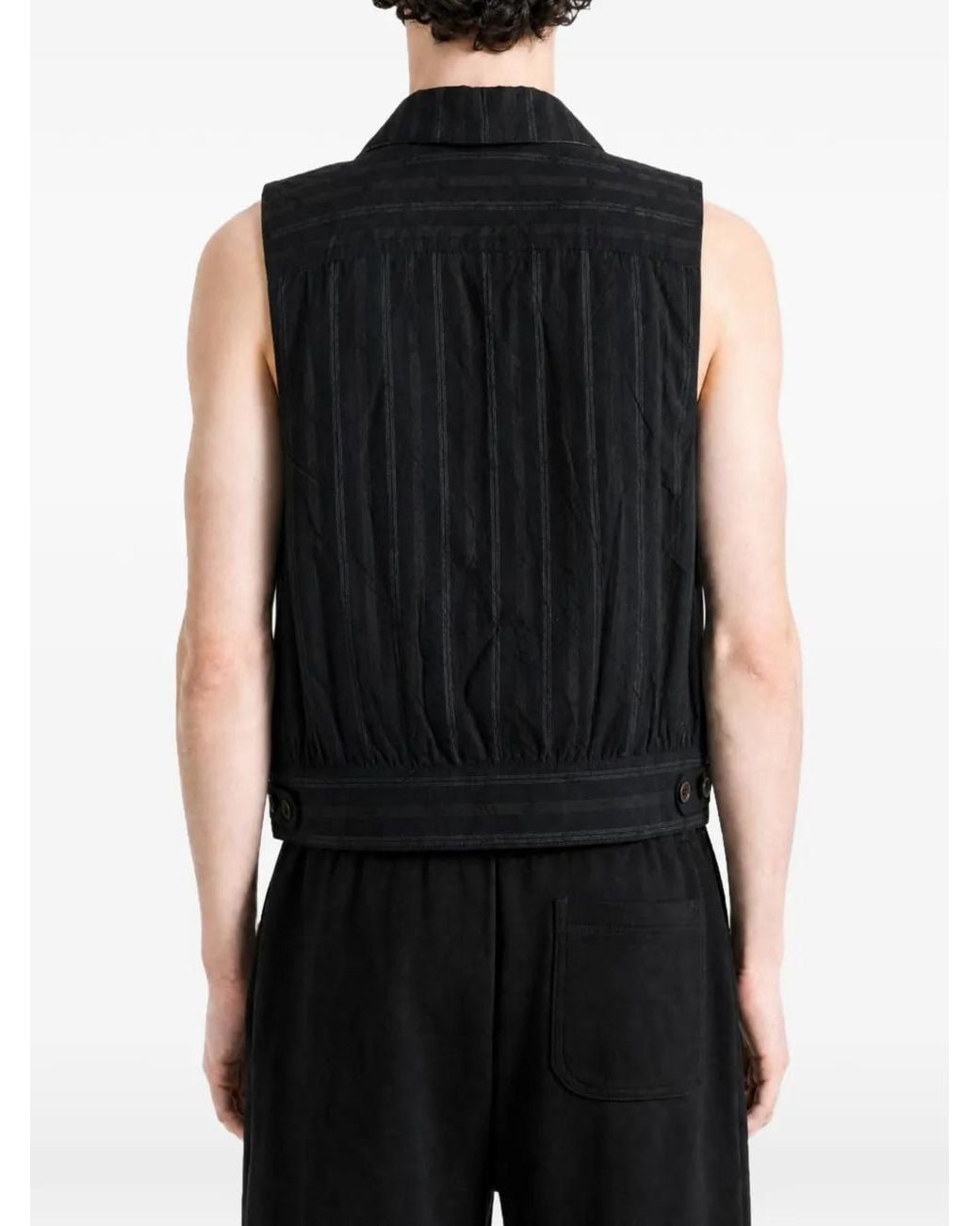 Ziggy Chen Black Pinstripe-Pattern Double-Breasted Waistcoat for men
