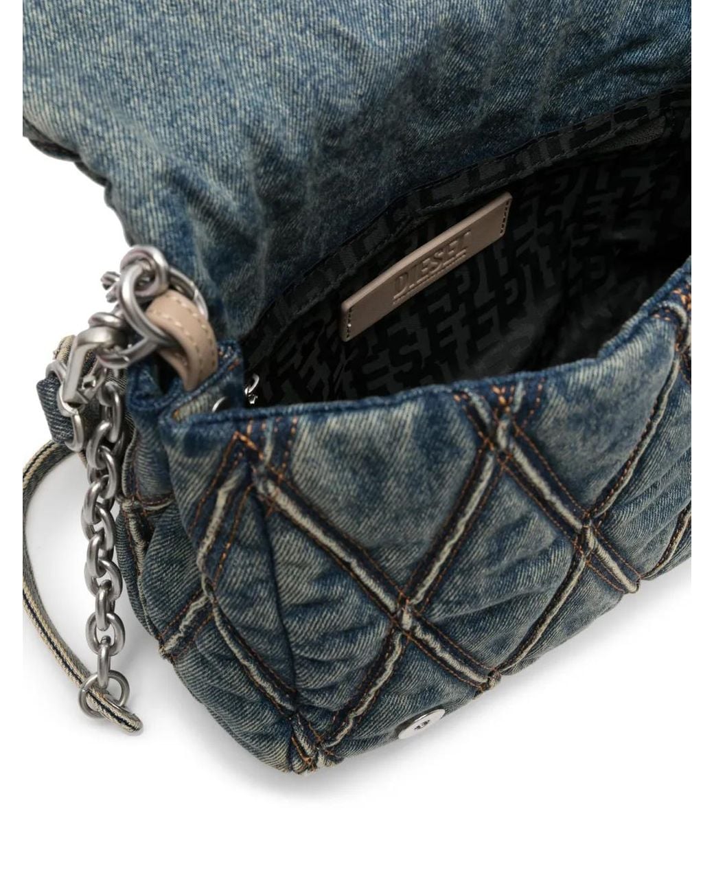 DIESEL Blue Logo Charm Denim Shoulder Bag