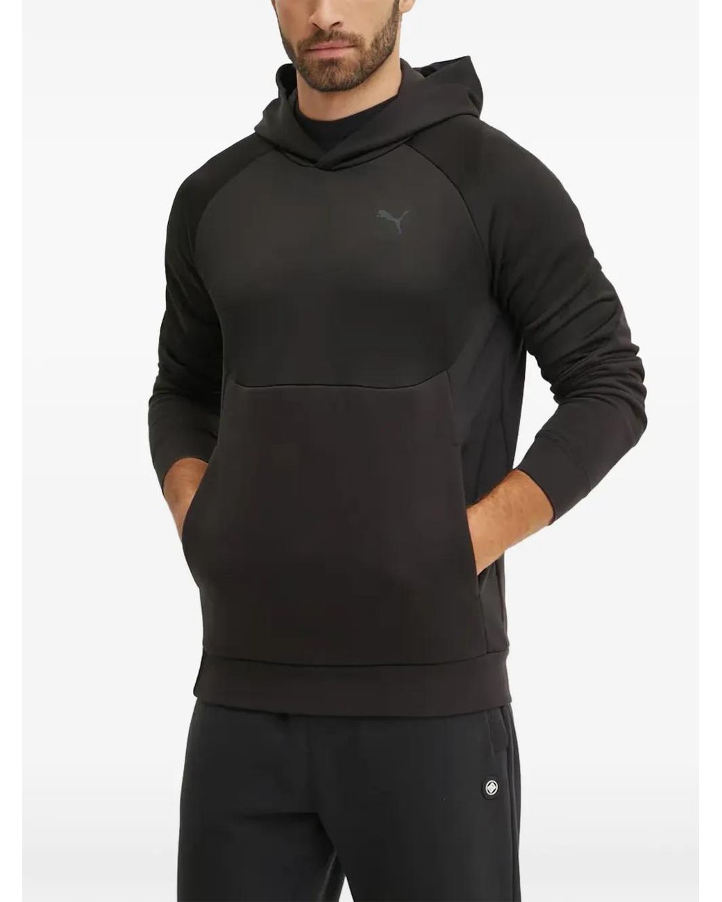 PUMA Black Raglan-Sleeve Logo-Print Hoodie for men