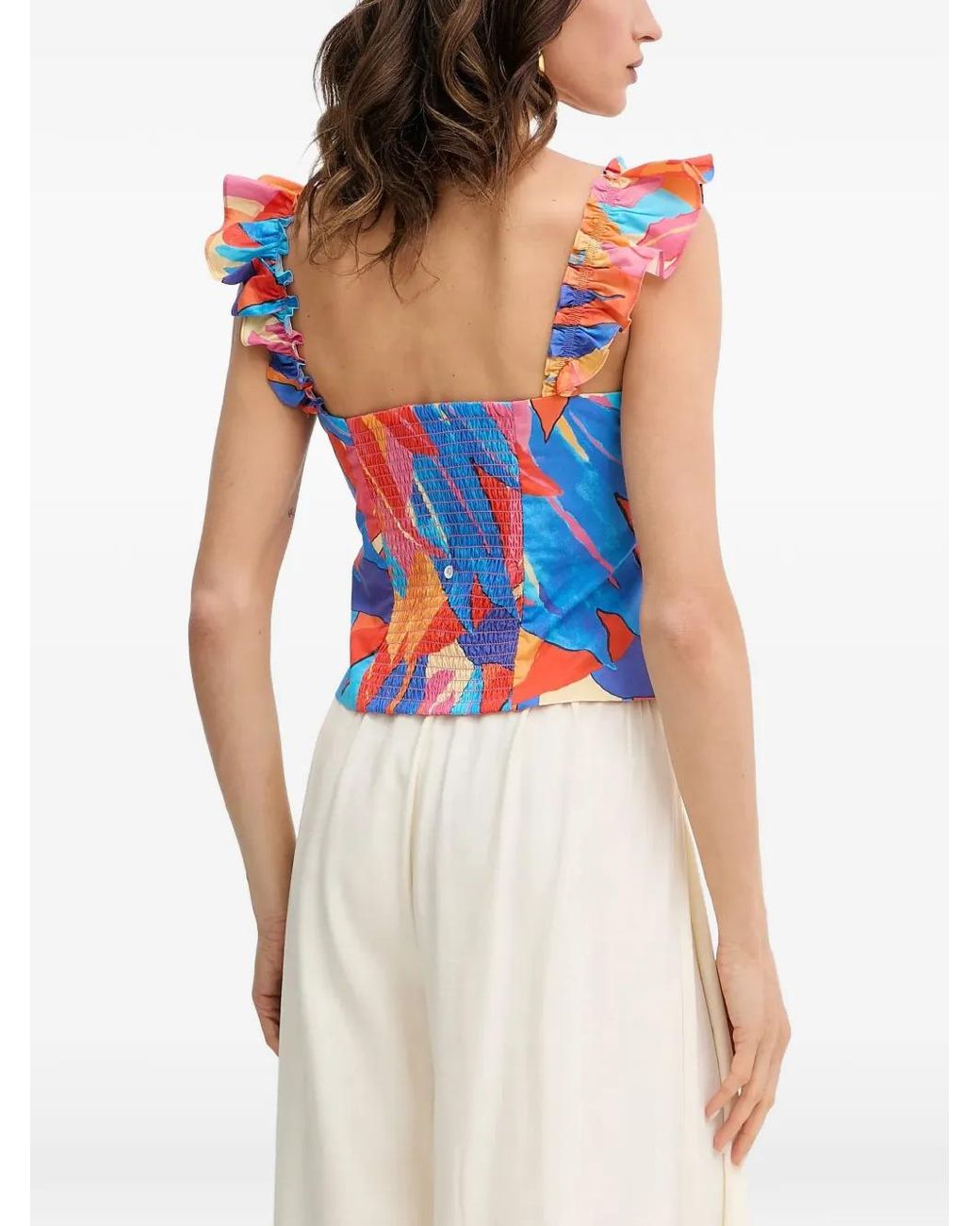 Morgan Blue Ruffled Printed Blouse