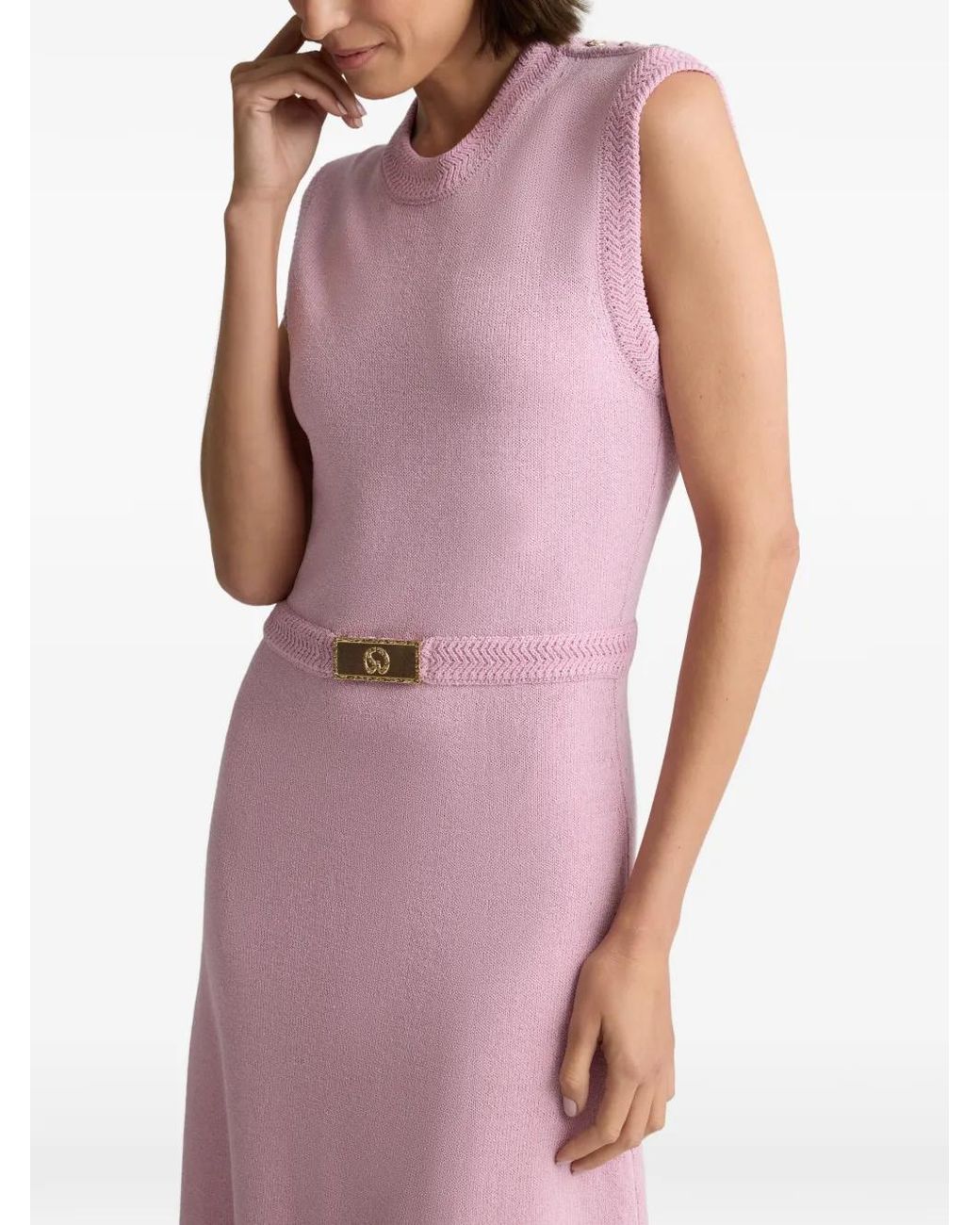 St. John Pink Braid Detail Midi Dress