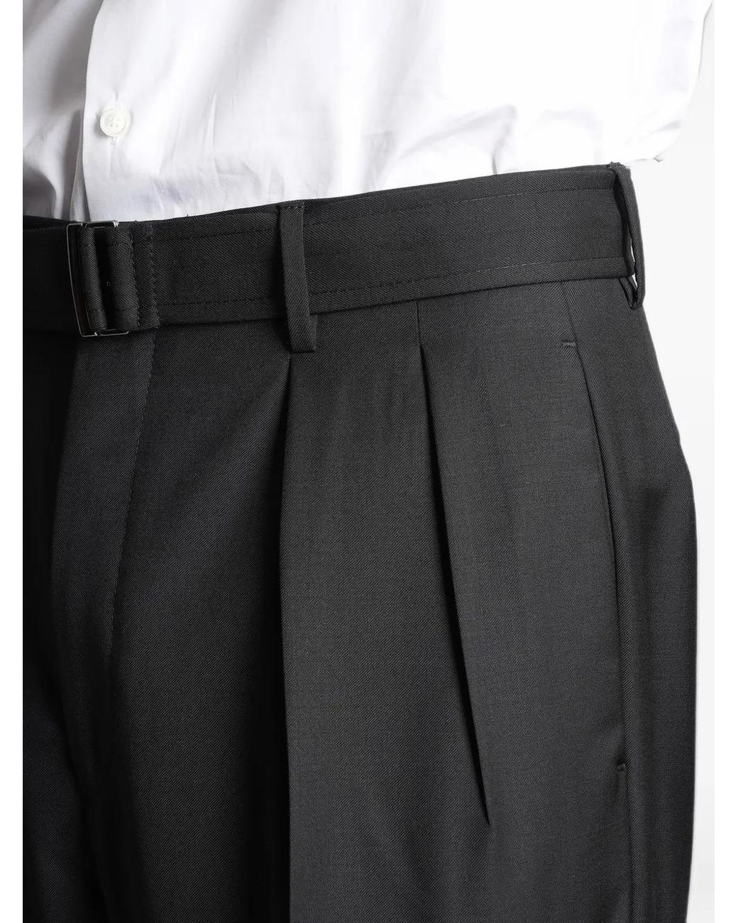 Tagliatore Black Belted Pleated Trousers for men