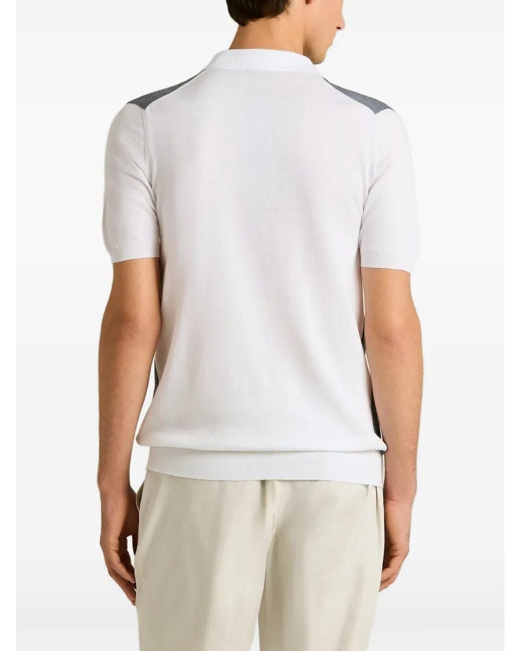 Kiton Gray Contrast-Collar Polo Shirt for men