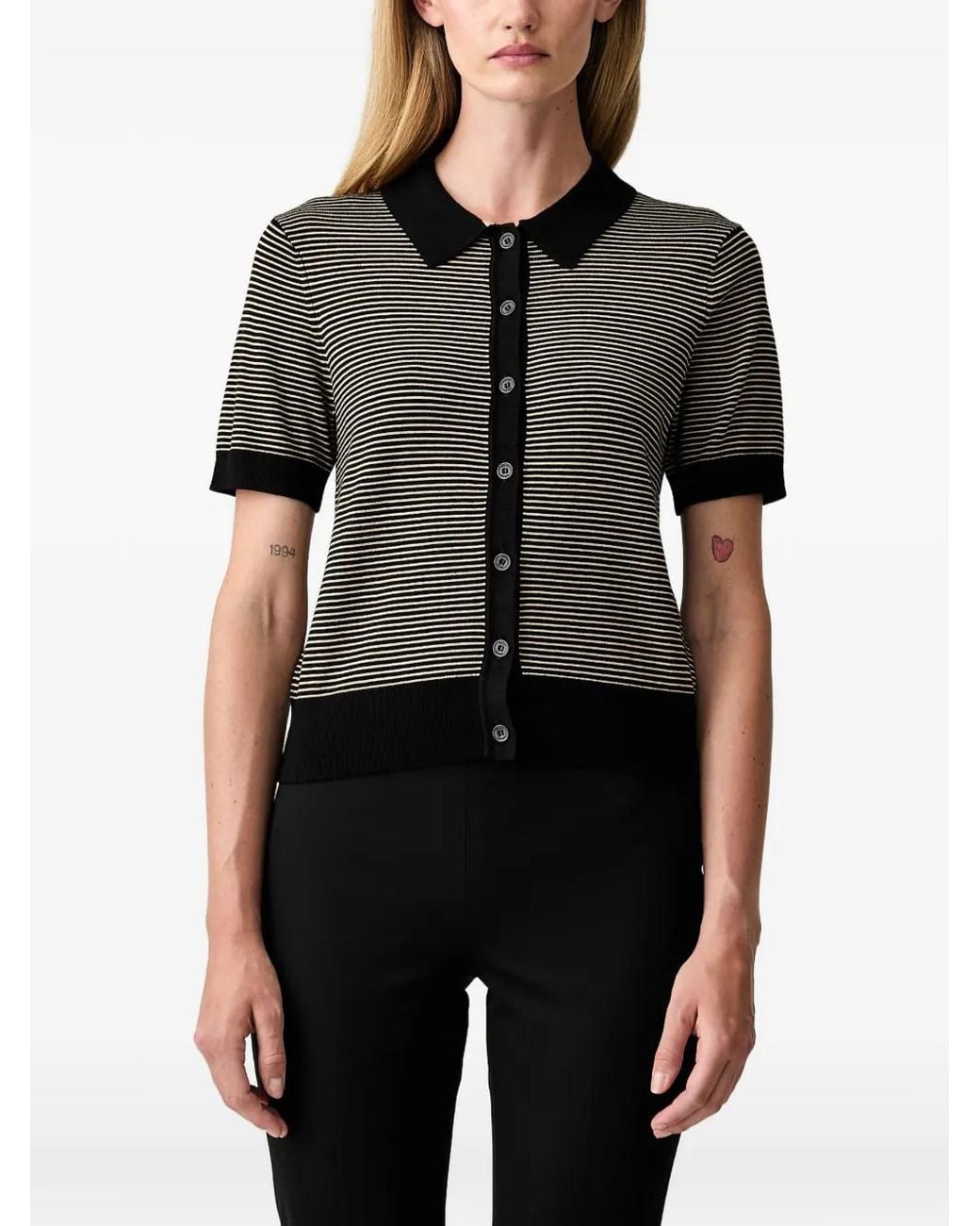 DKNY Black Striped Short-Sleeved Cardigan