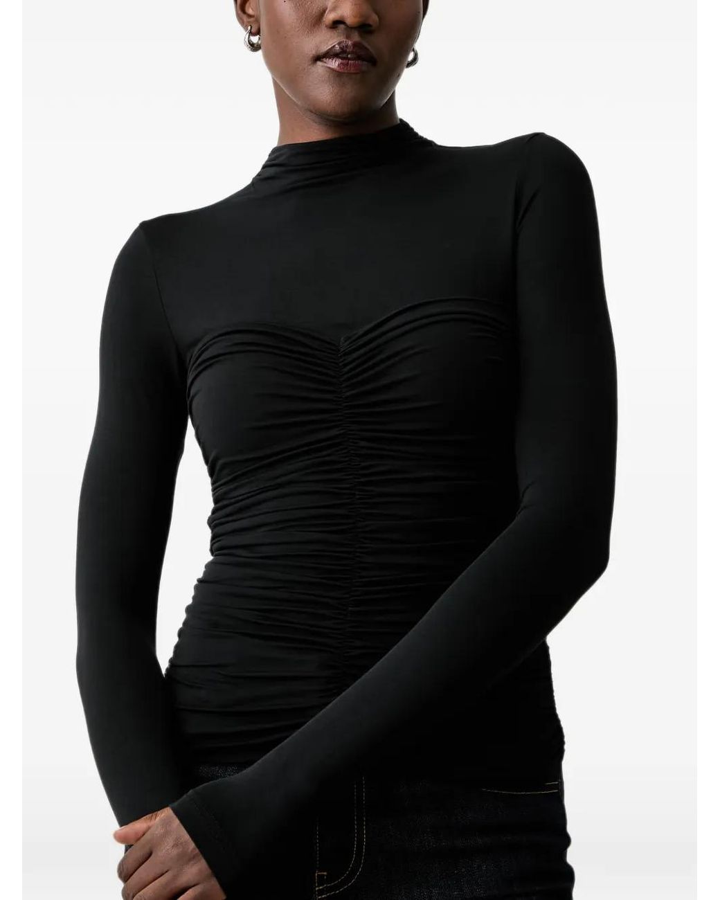 La Mania Black Solla Ruched High-Neck Top