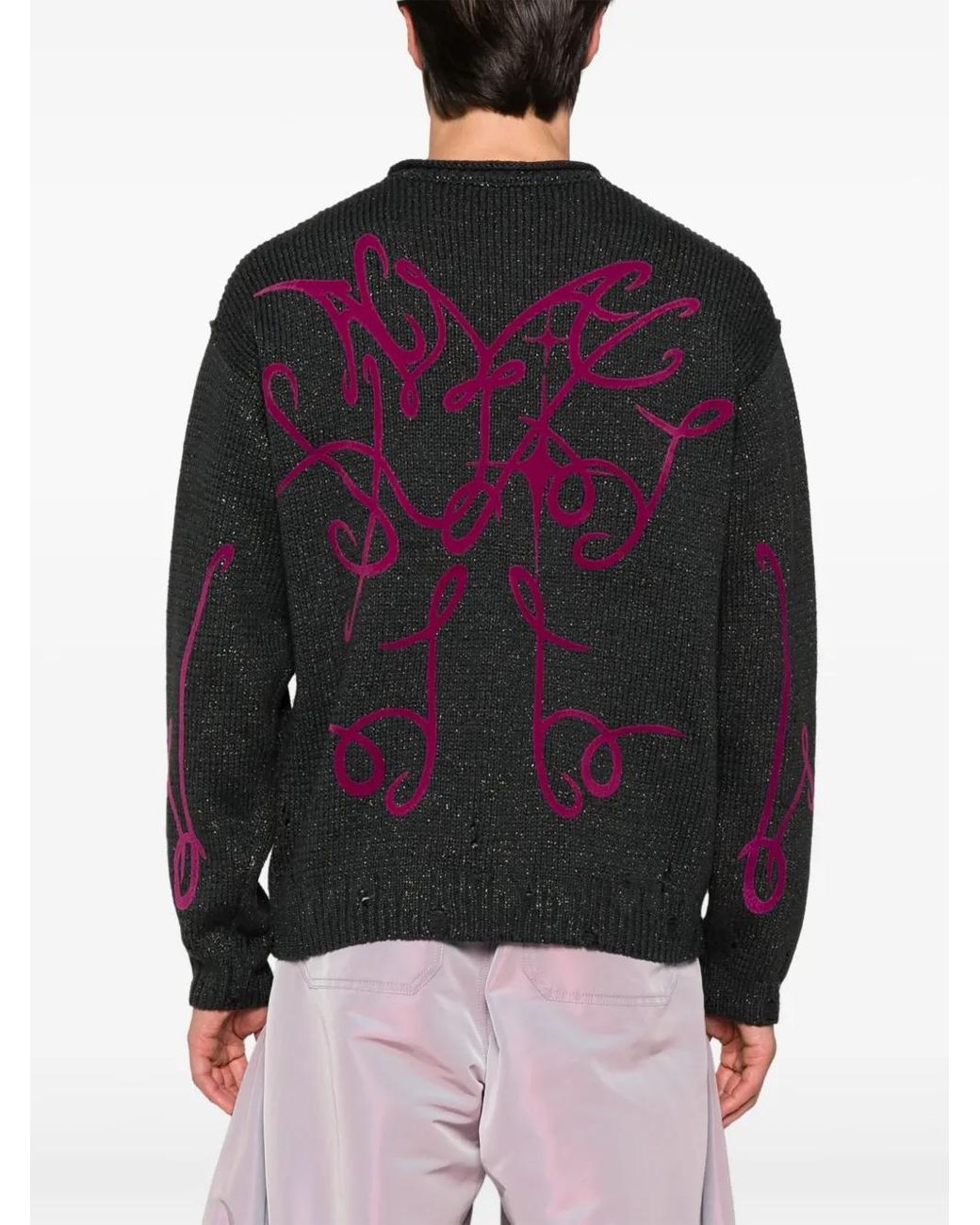Acne Blue Flocked-Logo Distressed Jumper for men