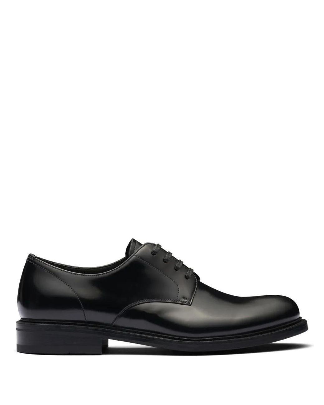 Prada Black Brushed Leather Lace-Up Shoes for men