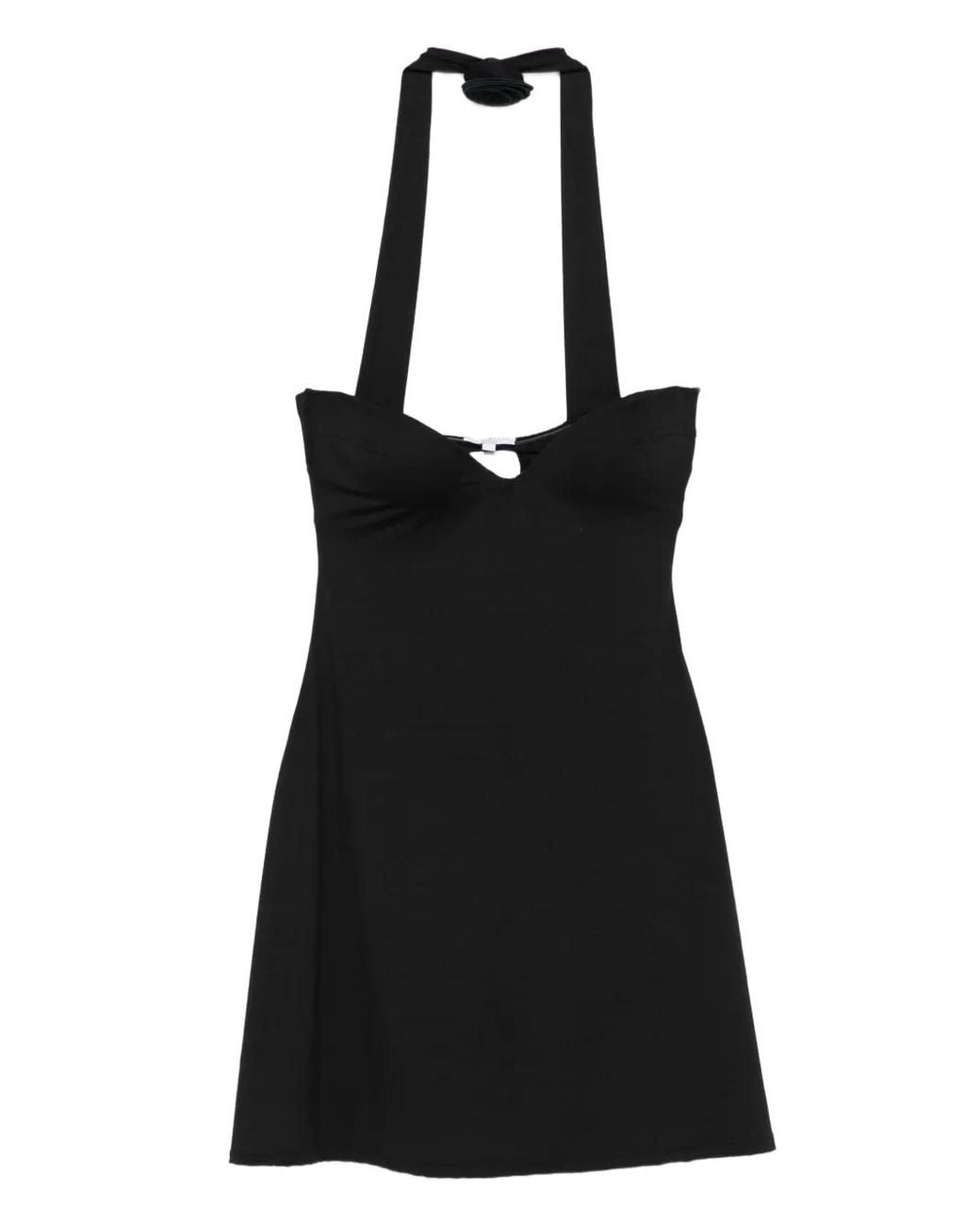 LaRevêche Black Halter-Neck Rose-Embellished Mini Dress