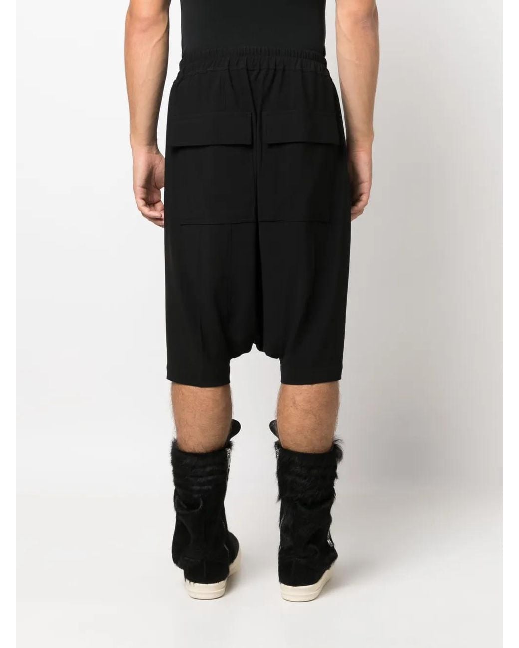 Rick Owens Black Drop-Crotch Drawstring Shorts for men
