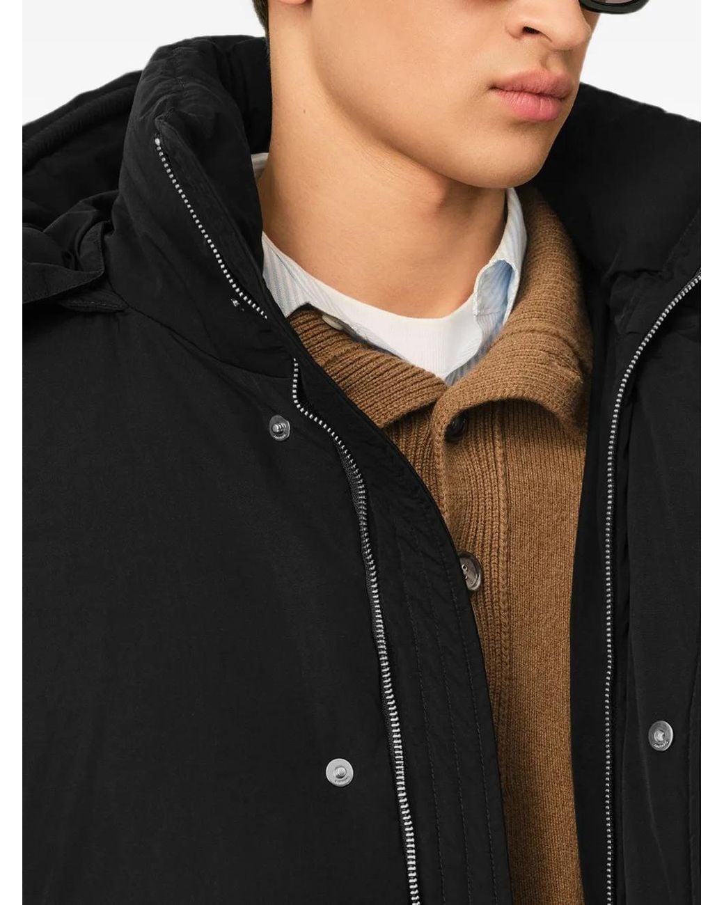 AMI Black Cropped Puffer Jacket With Detachable Hood for men