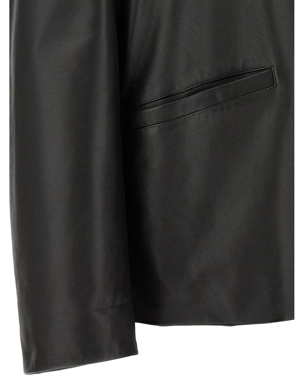 Jil Sander Black Leather Mandarin-Collar Jacket for men