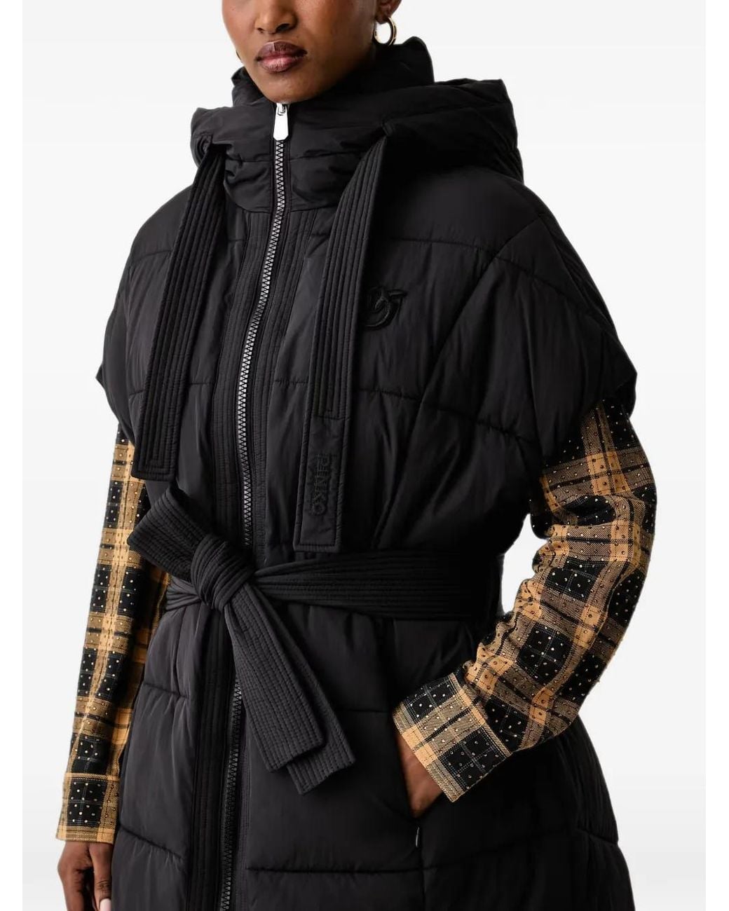 Pinko Black Quilted Hooded Jacket